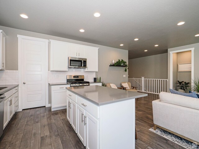 3631 W Cornstalk Way S, Riverton, UT 84065 - kitchen with open floor plan, dark wood-style floors, a center island, and appliances with stainless steel finishes