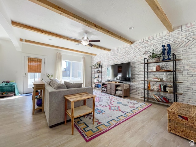 446 E Rue De Paris, Vineyard, UT 84059 - living room featuring a ceiling fan, beam ceiling, and wood finished floors