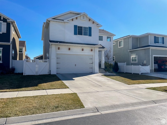 446 E Rue De Paris, Vineyard, UT 84059 - traditional-style house with fence, a gate, a front yard, and an attached garage