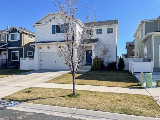 446 E Rue De Paris, Vineyard, UT 84059 - traditional-style house featuring driveway, a gate, an attached garage, fence, and a front lawn