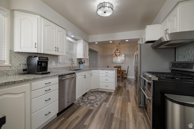 380 S 100 E, Vernal, UT 84078 - kitchen with white cabinetry, a sink, appliances with stainless steel finishes, and under cabinet range hood