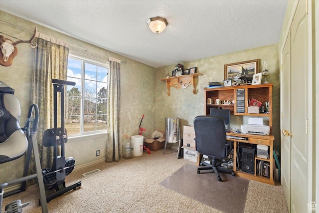 7217 W Mccuiston Ave S, Herriman, UT 84096 - carpeted home office with visible vents and a textured ceiling
