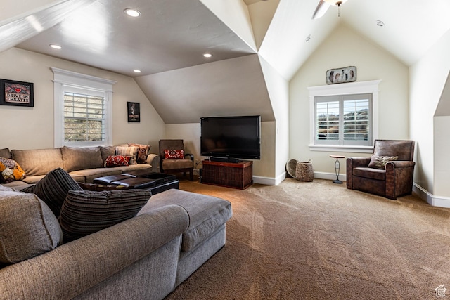 2503 W State Road 32, Peoa, UT 84061 - carpeted living room featuring a wealth of natural light, vaulted ceiling, and baseboards