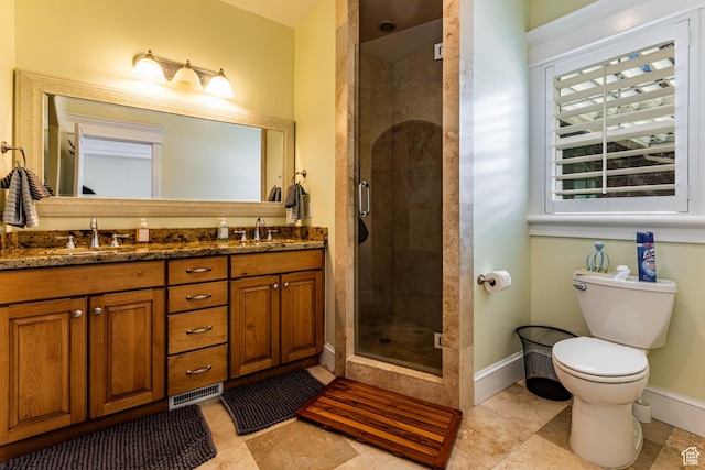 2503 W State Road 32, Peoa, UT 84061 - full bath featuring a shower stall, baseboards, double vanity, toilet, and a sink