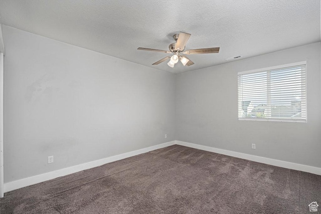 1146 W 1875 S, Syracuse, UT 84075 - empty room with ceiling fan, a textured ceiling, visible vents, baseboards, and dark carpet