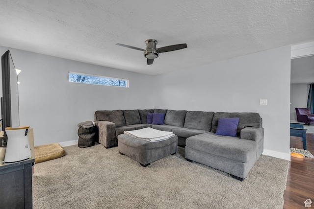 175 E Millerberg Dr S, Sandy, UT 84070 - living room with a ceiling fan, a textured ceiling, baseboards, and wood finished floors