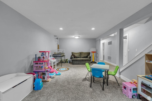 175 E Millerberg Dr S, Sandy, UT 84070 - recreation room with recessed lighting, carpet, baseboards, and visible vents