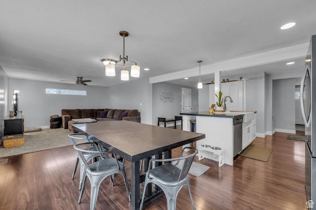 175 E Millerberg Dr S, Sandy, UT 84070 - dining space with a ceiling fan, dark wood-type flooring, baseboards, and recessed lighting