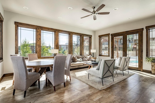 3788 Blackstone Dr Unit 19, Park City, UT 84098 - dining room with french doors, ceiling fan, plenty of natural light, and recessed lighting