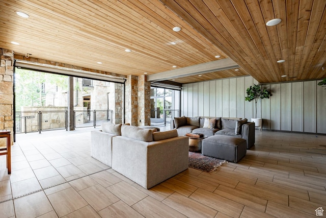3788 Blackstone Dr Unit 19, Park City, UT 84098 - living area with wood ceiling, expansive windows, and recessed lighting