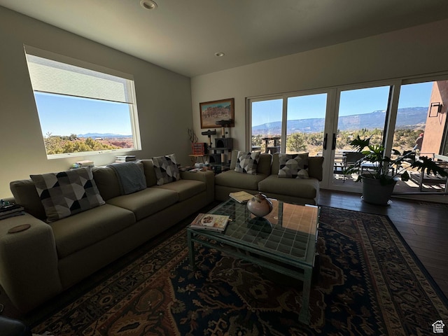 405 W 1000 N, Torrey, UT 84775 - living area with recessed lighting, a mountain view, and wood-type flooring
