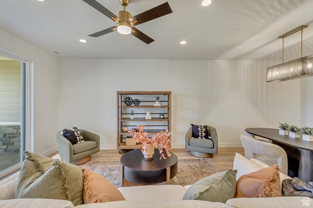813 S 1260 W Unit 111, Heber City, UT 84032 - living room with recessed lighting, baseboards, ceiling fan, and wood finished floors