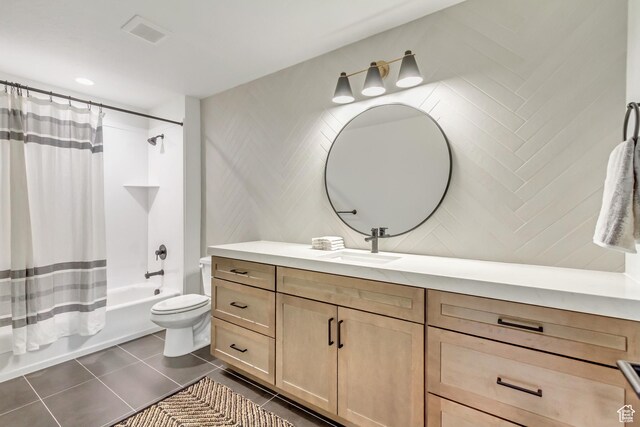 813 S 1260 W Unit 111, Heber City, UT 84032 - bathroom with tile patterned floors, toilet, vanity, shower / bathtub combination with curtain, and visible vents