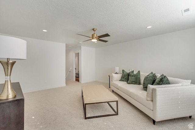 813 S 1260 W Unit 111, Heber City, UT 84032 - living area with a textured ceiling, visible vents, ceiling fan, recessed lighting, and light carpet