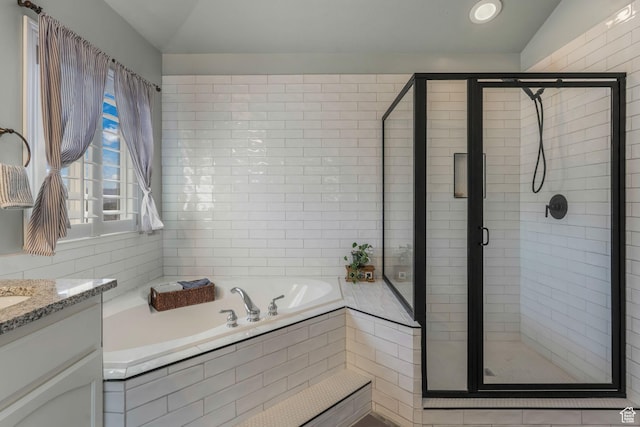 11773 S Twin Pines Ct, Draper, UT 84020 - full bathroom featuring a stall shower, vanity, and a garden tub
