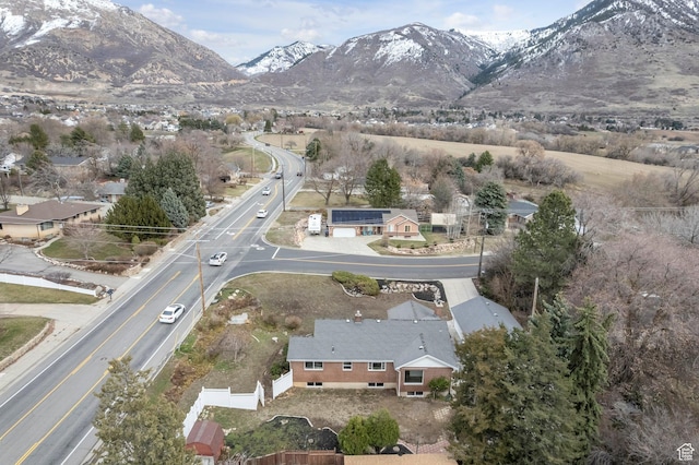 bird's eye view with a mountain view
