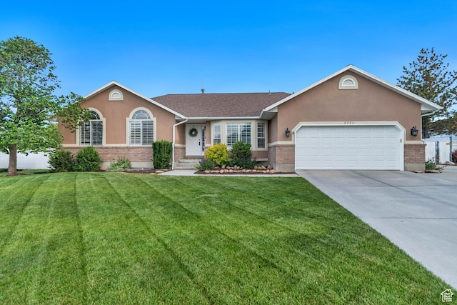 2793 W Misty Oaks Dr S, South Jordan, UT 84095 - ranch-style home featuring brick siding, stucco siding, an attached garage, and concrete driveway