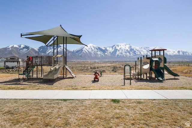 community play area featuring a mountain view