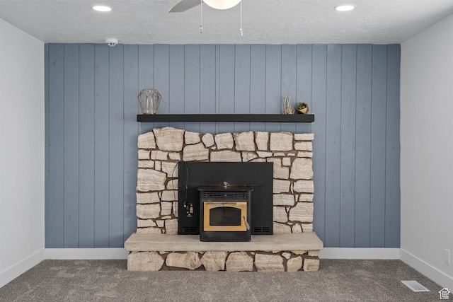 252 W Durfee St, Grantsville, UT 84029 - detailed view of carpet, wood walls, ceiling fan, recessed lighting, and a surveillance system
