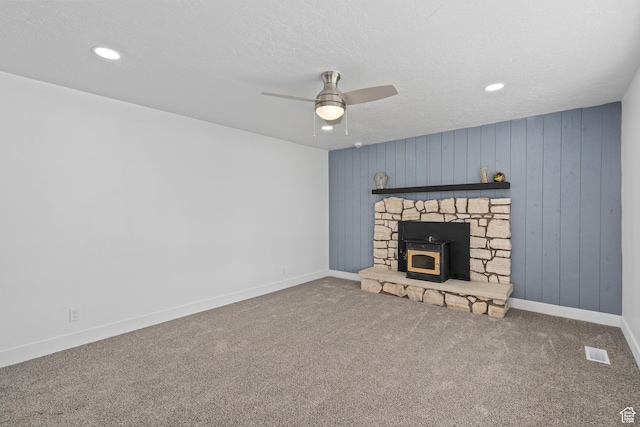 252 W Durfee St, Grantsville, UT 84029 - unfurnished living room featuring carpet flooring, ceiling fan, recessed lighting, baseboards, and a textured ceiling