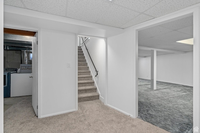 252 W Durfee St, Grantsville, UT 84029 - finished basement with carpet flooring, a drop ceiling, washing machine and clothes dryer, stairway, and baseboards