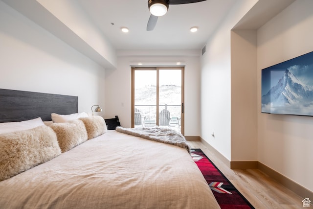 1271 Lowell Ave Unit D201, Park City, UT 84060 - bedroom with wood finished floors, access to outside, and ceiling fan