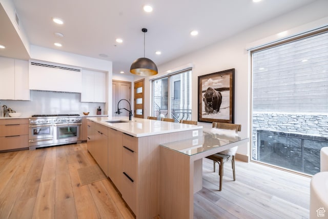 1271 Lowell Ave Unit D201, Park City, UT 84060 - kitchen featuring double oven range, modern cabinets, light wood finished floors, light countertops, and recessed lighting