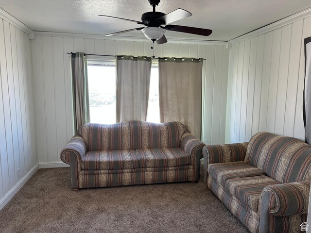 55 W Main St, Grantsville, UT 84029 - living room featuring a ceiling fan, carpet, and a textured ceiling