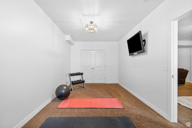 141 E Cottage Cv, Saratoga Springs, UT 84045 - exercise area featuring carpet flooring and baseboards