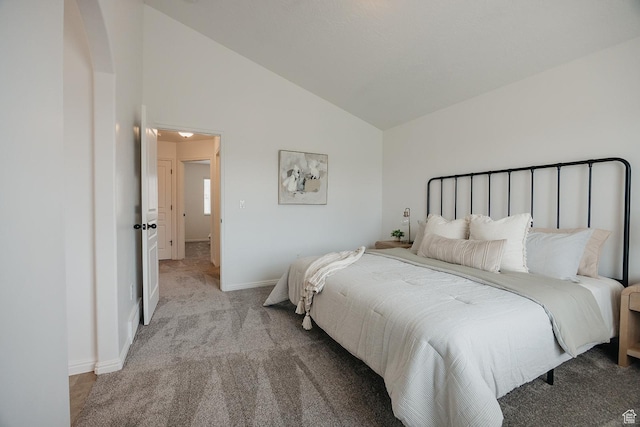 352 S 2000 E, Spanish Fork, UT 84660 - bedroom featuring light carpet, baseboards, and vaulted ceiling