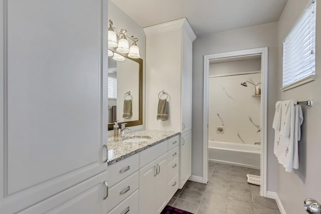 496 E Spruce Glen Rd, Murray, UT 84107 - bathroom featuring vanity, tile patterned floors, baseboards, and  shower combination