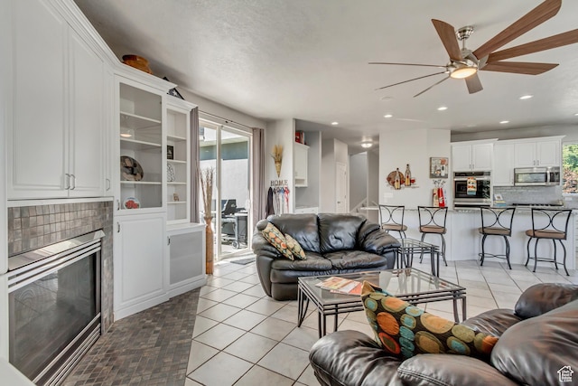 496 E Spruce Glen Rd, Murray, UT 84107 - living area featuring ceiling fan, recessed lighting, and a brick fireplace