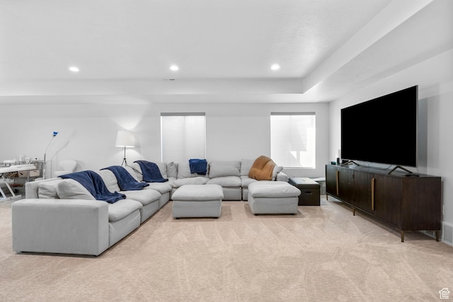 4947 W Evergreen Ln, Highland, UT 84003 - living area featuring light colored carpet and recessed lighting