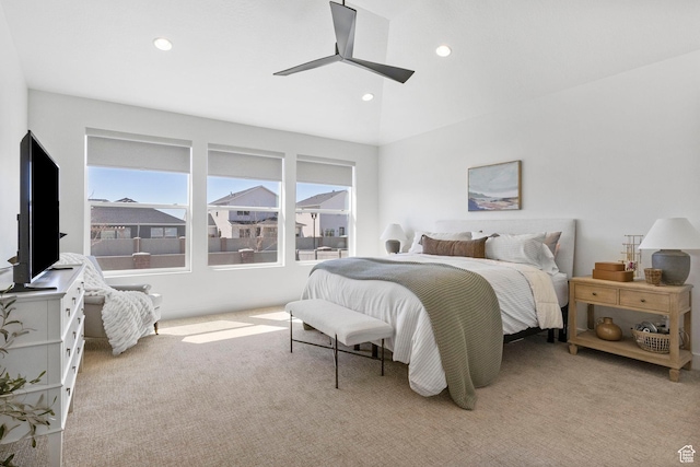 4947 W Evergreen Ln, Highland, UT 84003 - bedroom featuring light colored carpet, ceiling fan, and recessed lighting