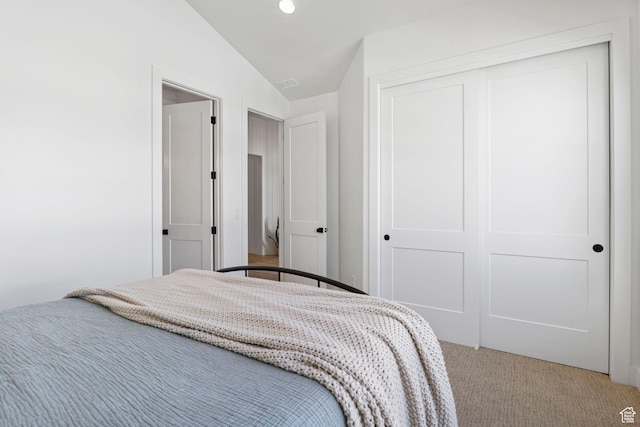 4947 W Evergreen Ln, Highland, UT 84003 - bedroom with a closet, carpet floors, and vaulted ceiling