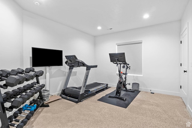 4947 W Evergreen Ln, Highland, UT 84003 - exercise area with baseboards, visible vents, recessed lighting, and carpet