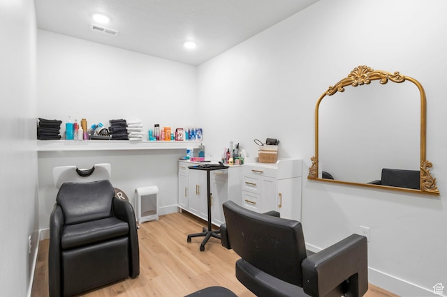 4947 W Evergreen Ln, Highland, UT 84003 - office area featuring light wood finished floors, baseboards, visible vents, and recessed lighting