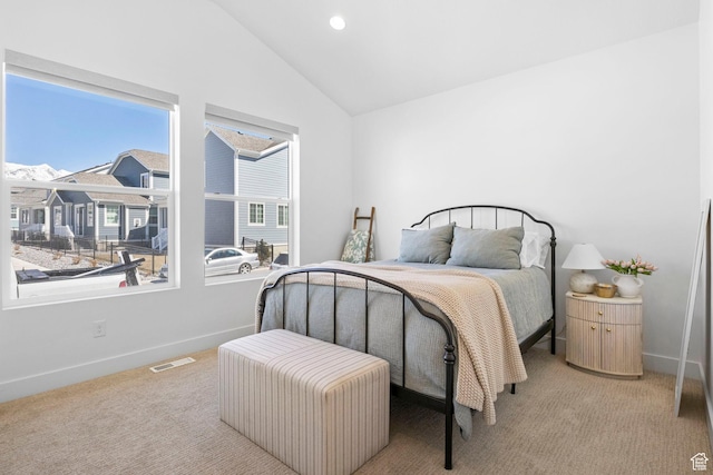 4947 W Evergreen Ln, Highland, UT 84003 - carpeted bedroom featuring recessed lighting, baseboards, vaulted ceiling, and visible vents