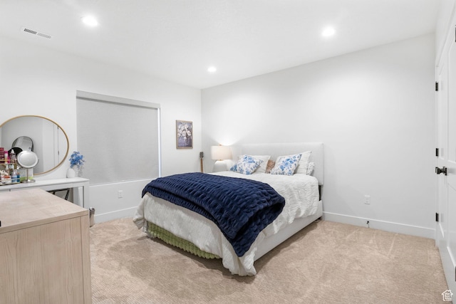 4947 W Evergreen Ln, Highland, UT 84003 - bedroom featuring recessed lighting, baseboards, light colored carpet, and visible vents