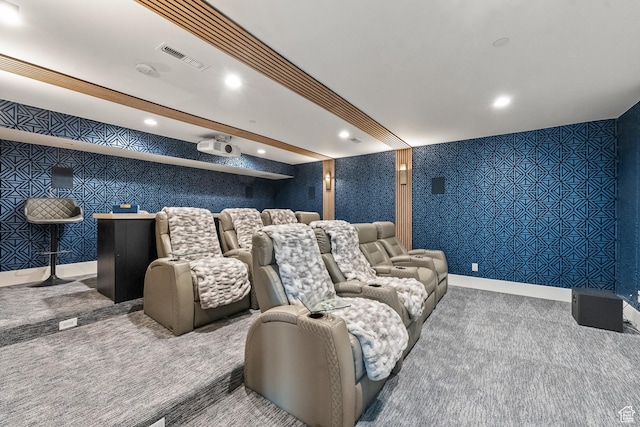 7290 Foxglove Ct, Park City, UT 84098 - cinema featuring baseboards, carpet flooring, wallpapered walls, and recessed lighting
