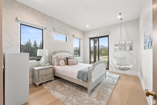 7290 Foxglove Ct, Park City, UT 84098 - bedroom with baseboards, access to exterior, wood finished floors, and recessed lighting