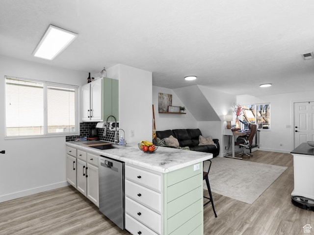 1929 W 680 N, Pleasant Grove, UT 84062 - kitchen featuring stainless steel dishwasher, open floor plan, light wood finished floors, and white cabinets