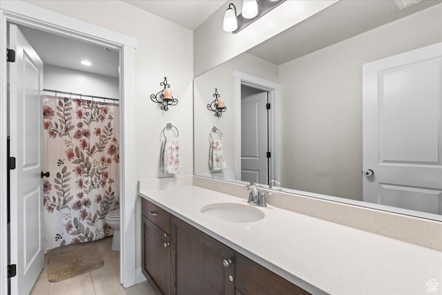 1321 E Daffodil Ct N Unit 155, Layton, UT 84040 - bathroom featuring toilet, vanity, a shower with shower curtain, and tile patterned flooring