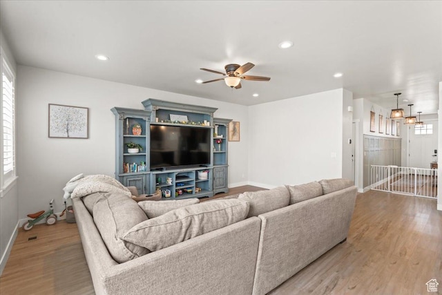 1321 E Daffodil Ct N Unit 155, Layton, UT 84040 - living room with a ceiling fan, light wood-style flooring, and recessed lighting