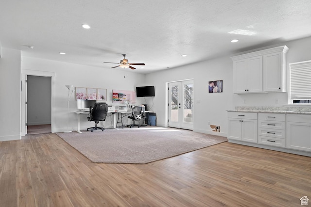 1807 S Bridle Path Loop, Lehi, UT 84043 - office area with light wood finished floors, a ceiling fan, french doors, and recessed lighting