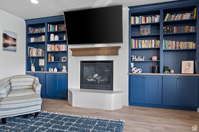 1807 S Bridle Path Loop, Lehi, UT 84043 - living area featuring a large fireplace, wood finished floors, and built in shelves