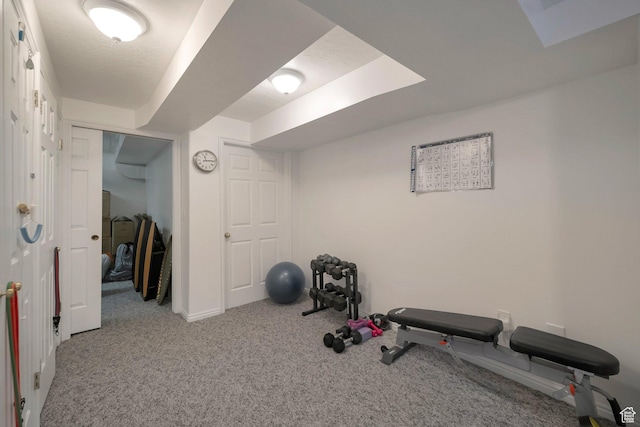 exercise room featuring carpet floors