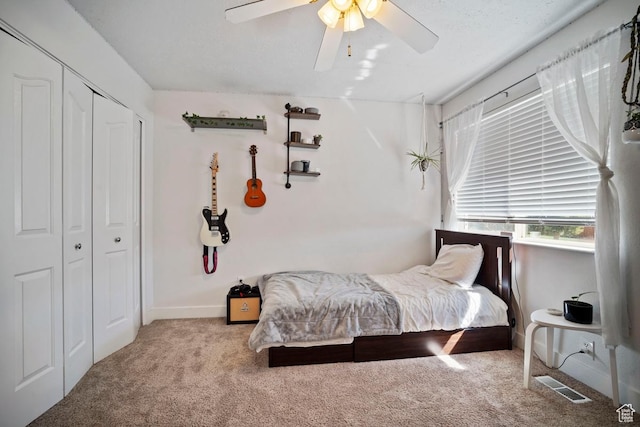 28 E 1400 N, Mapleton, UT 84664 - bedroom with a closet, a ceiling fan, baseboards, visible vents, and carpet