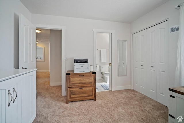 28 E 1400 N, Mapleton, UT 84664 - bedroom with a closet, baseboards, ensuite bathroom, and light colored carpet