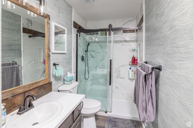 444 E 2720 N, North Logan, UT 84341 - bathroom with toilet, a marble finish shower, and vanity